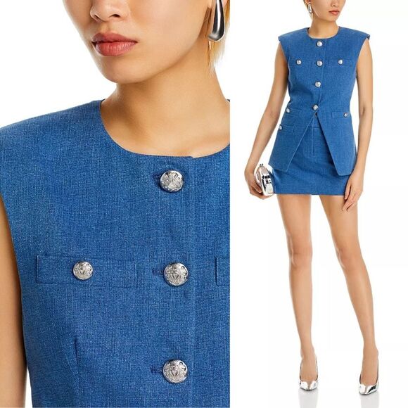 VERONICA BEARD Tamara Cotton-Blend Tweed Vest in Cobalt - Picture 7 of 11